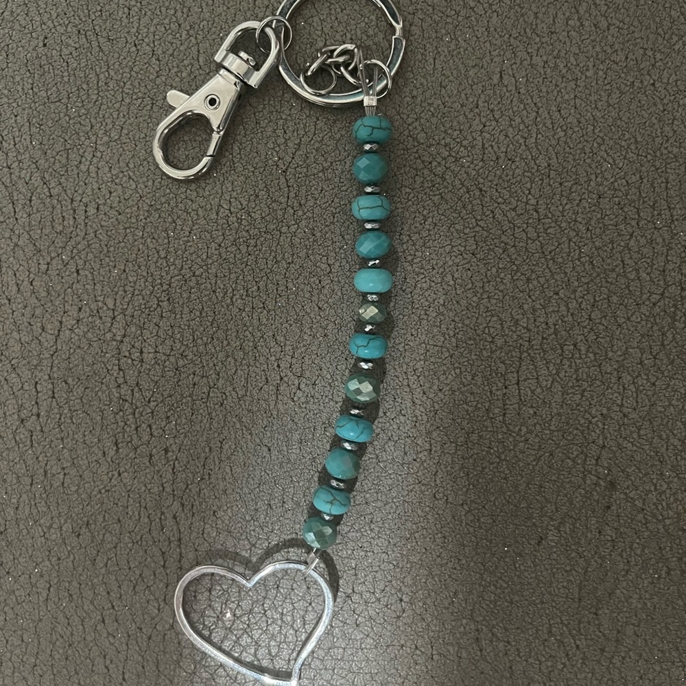 Teal Beaded Heart Keychain